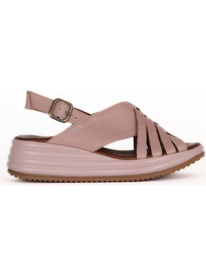 Bueno Shoes Gül Kurusu Deri Kadın Dolgu Topuklu Sandalet 01WE3201 01WE3201