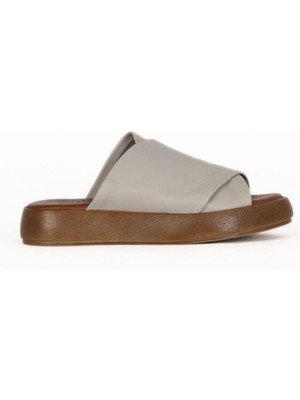 Bueno Shoes Gri Deri Kadın Düz Terlik 01WE1900 01WE1900