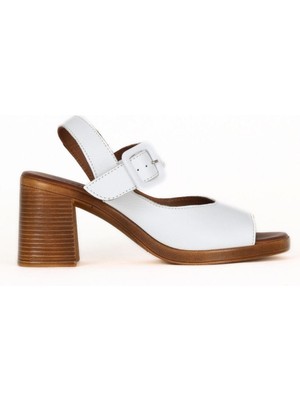 Bueno Shoes Beyaz Deri Kadın Topuklu Sandalet 01WE3701 01WE3701