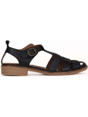 Bueno Shoes Siyah Deri Kadın Topuklu Sandalet 01WE2200 01WE2200