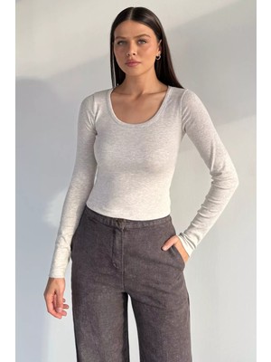 Gülseli Kadın Uzun Kol Basic Likralı Slim Fit Body Bluz P-00018599