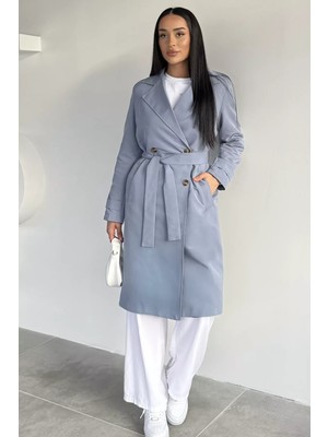 Gülseli Kadın Kruvaze Yaka Iç Astarlı Bel Kuşak Detaylı Trençkot P-00018637