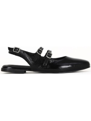 Bueno Shoes Siyah Rugan Deri Kadın Düz Sandalet 01WE1101 01WE1101