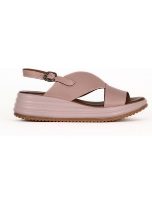 Bueno Shoes Gül Kurusu Deri Kadın Dolgu Topuklu Sandalet 01WE3202 01WE3202