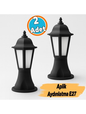 Nzb Sokak Bahçe Aplik Lamba Setüstü Aydınlatma Lale Bahçe Duvar Üstü Armatürü E27 Duy Siyah Plastik
