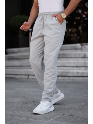 3A Moda Haki Renk Erkek Yazlık Keten Karışımı Relaxed Pantolon
