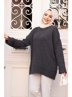 Neva Style Antrasit Tesettür Triko Kazak Tunik 70012ANT