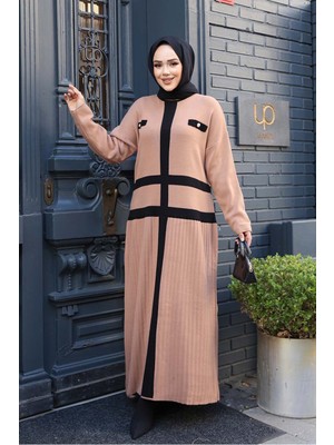 Neva Style Camel Triko Tesettür Elbise 27503C