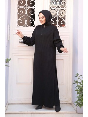 Neva Style Fitilli Siyah Triko Tesettür İkili Takım 17207S