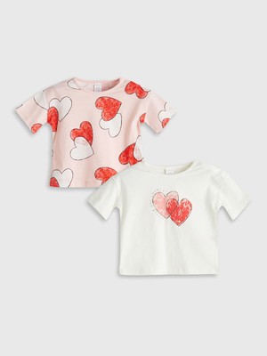 Lc Waikiki Yeni Sezon Kalp Baskılı Kız Bebek Tişört 2'li