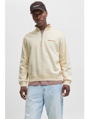 Jack & Jones Erkek Jornorrebro Yarım Fermuarlı Dik Yaka Sweatshirt 12282899 Ekru