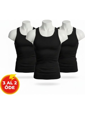 Liber Erkek Fitilli Atlet - Pamuklu Esnek Sporcu Kesim 3AL 2öde (Siyah)