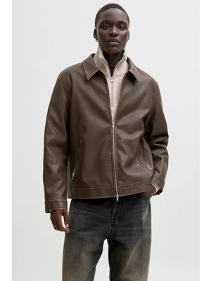 Jack & Jones Erkek Jjecasablanca Deri Ceket 12278839 Kahverengi