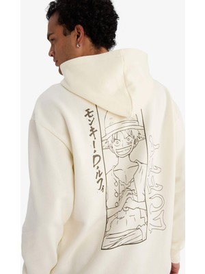 DeFacto One Piece Boxy Fit Kapüşonlu Sırt Baskılı Sweatshirt E9317AX25AU