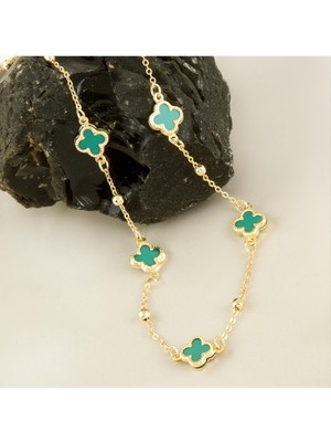 Zero Ds-Derin Çiçek Mineli Yeni Sezon Zincir Kolye 45 Cm-Yeşil