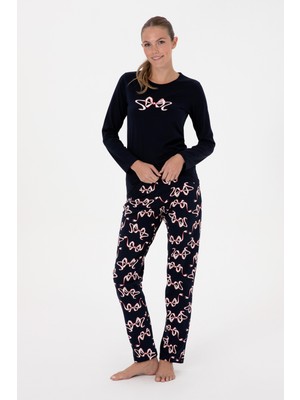 U.S. Polo Assn. Kadın Lacivert Yılbaşı Temalı Pijama Takımı 50318932-VR033