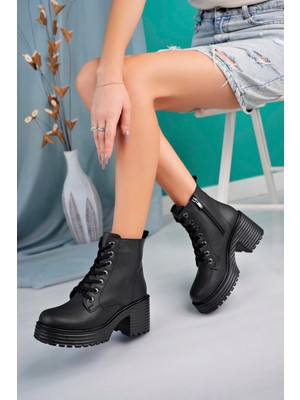 Homiro Fermuarlı Yüksek Tabanlı Bot-Siyah