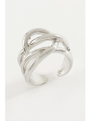 Zero Ds-Derin Oval Metal Yüzük-Gümüş Rengi