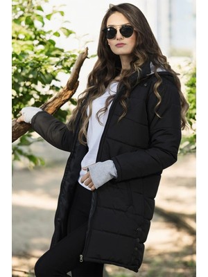 Barbora Kışlık Su Geçirmez Eldiven Detaylı Uzun Kadın Şişme Mont