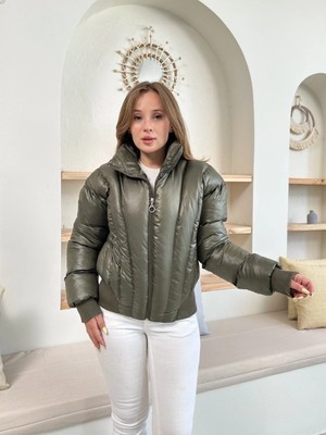 Femina Trendy Puffer Kısa Mont Haki ST25534