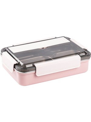 Tantitoni 024-01-TEDEMEI Pembe Paslanmaz Çelik Kaşık ve Chopstıckli Yemek Taşıma Kabı 1l