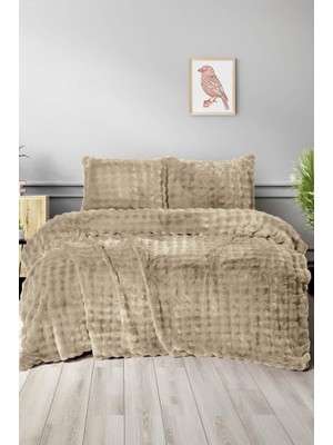 Merinos Diamond Buble Kürk Çift Kişilik Comforter Set Bej