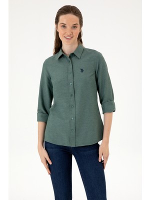 U.S. Polo Assn. Kadın Koyu Yeşil Uzun Kollu Basic Gömlek 50316711-VR079