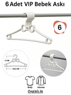 Vip Home Concept Bebek Elbise Askısı 6 Adet Fiyonk Plastik Beyaz Bebek Kıyafet Askısı Vıp