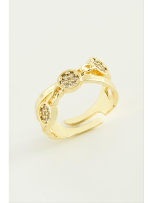 Zero Ds-Derin Çapraz Yuvarlak Zirkon Taşlı Yüzük-Sarı