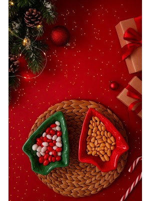 Bev Kitchen Yılbaşı Çam 2'li Seramik Çerezlik New Year Bowl
