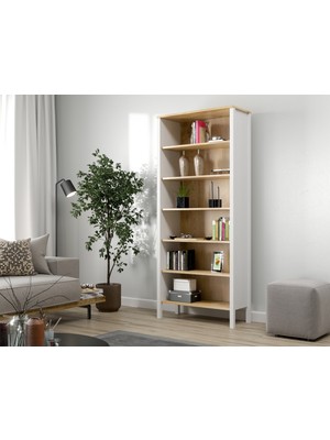 Sakura Hunerika Caeli 6 Raflı Kitaplık -Wood Beyaz/legnano-Minifiks Bağlantılı