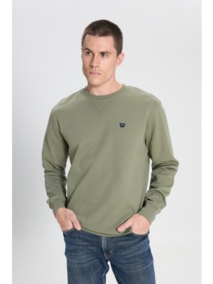 Wrangler W242726X1X Kül Yeşil Erkek Üçgen Dış Dikim Iki Iplik Bisiklet Yaka Sweat