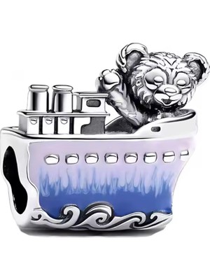 Fubena  Ayıcıkla Mavi Yolculuk Gümüş Charm