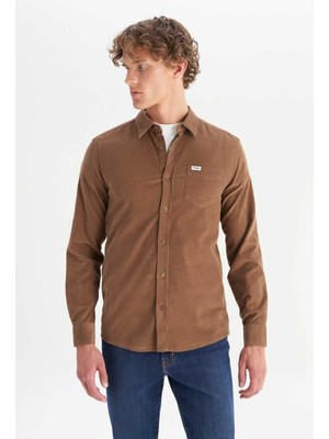 Wrangler MW5A14A211 Camel Erkek Tek Cepli Regular Fit Kadife Gömlek