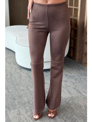 Laluvia Kahverengi Süet Yandan Fermuarlı Pantolon - 40578