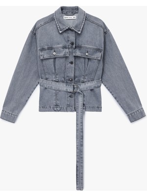 Koton Pamuklu Cep Detaylı Uzun Kollu Klasik Yaka Kemerli Denim Ceket