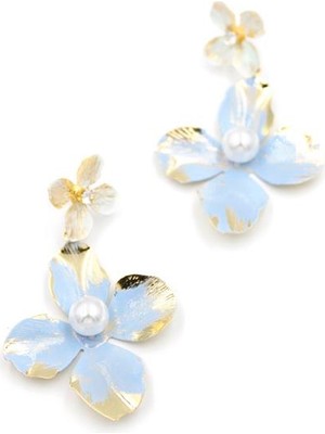 Royaleks Metal Çiçek Küpe - Mavi