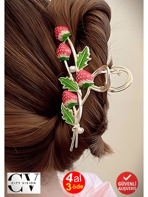 Çilek Figürlü Metal Mandal Saç Tokası 11 cm – Şık ve Dayanıklı