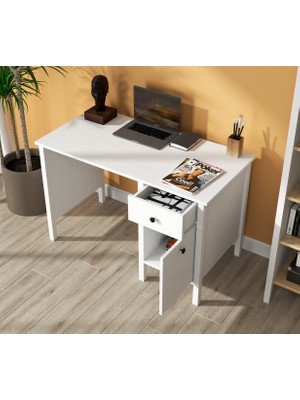 Sakura Hunerika Mirel 1 Kapak1 Çekmeceli Çalışma Masası-Wood Beyaz-Minifiks Bağlantılı