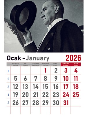 Orkide Matbaacilik Takvim - Spiralli 12 Yaprak 32X47 cm - Atatürk Resimli Kuşe Kağıt Duvar TAKVIMI-2026
