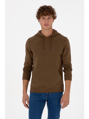 U.S. Polo Assn. Erkek Regular Fit Kapüşonlu Haki Basic Sweatshirt 50315663-VR027