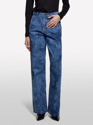 ShopINN %100 Pamuk Baskılı Normal Bel Relaxed Fit Denim Pantolon Kadın Haki Yeşili Pantolon - 325A4W9KLF07L