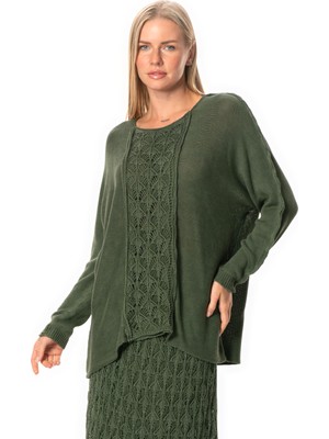 Eliş Şile Bezi Uzun Kol Elvan Sonbahar ve Kışlık Triko Bluz Haki Hk