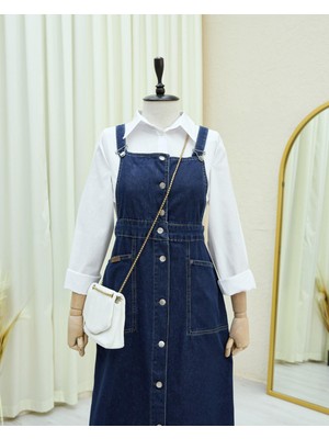 Mac Moda Boydan Düğmeli Çift Cepli Kot Salopet