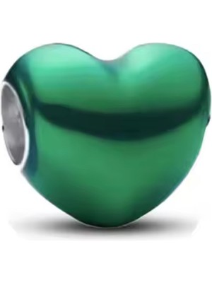 Fubena Metalik Yeşil Kalp Gümüş Charm