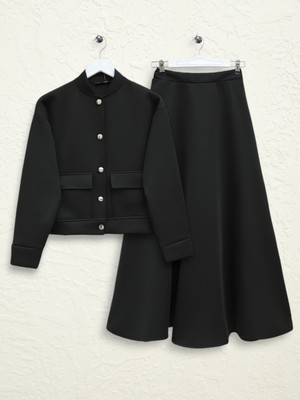 Mac Moda Çift Cepli Metal Düğmeli Etekli Scuba  Takım