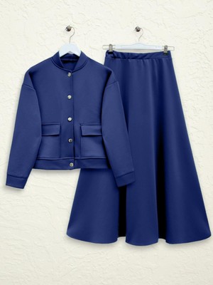 Mac Moda Çift Cepli Metal Düğmeli Etekli Scuba  Takım