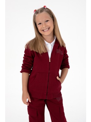U.S. Polo Assn. Kız Çocuk Bordo Kapüşonlu Fermuarlı Basic Sweatshirt 50316837-VR014