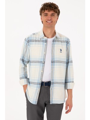 U.S. Polo Assn. Erkek Açık Mavi Ekoseli Uzun Kollu Krem Gömlek 50316632-VR256