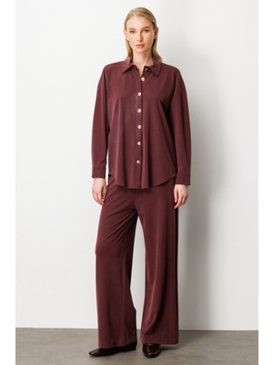 On Kadın Beli Lastikli Bol Paça Pantolon 66307 Bordo